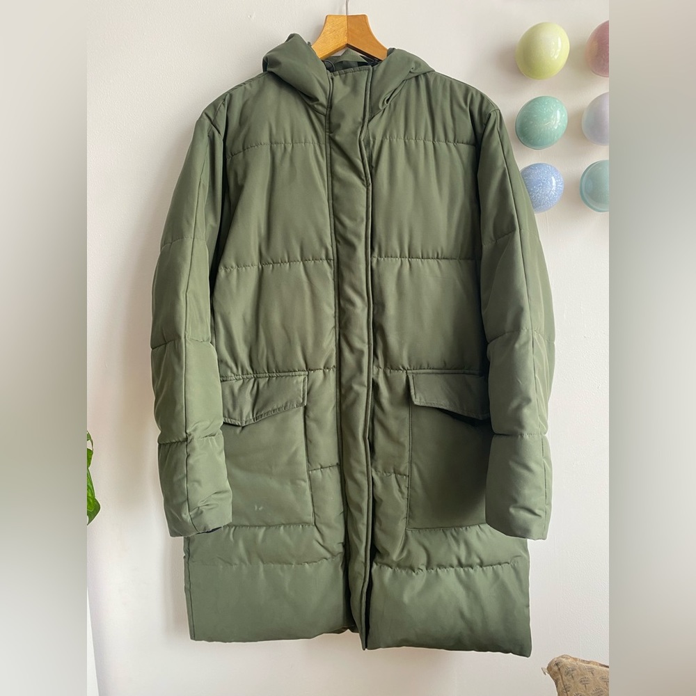 Women's Olive Green Hooded Puffer Coat